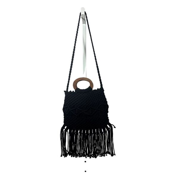 DANIELLE NICOLE Women's Hippie Bohemian Macrame Fringe Crossbody Bag Black - Picture 3 of 11